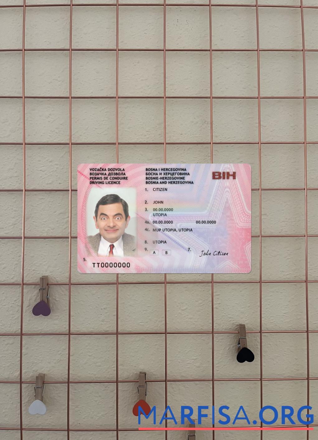 Downloadable Bosnia and Herzegovina driving license version 2 photolook real example